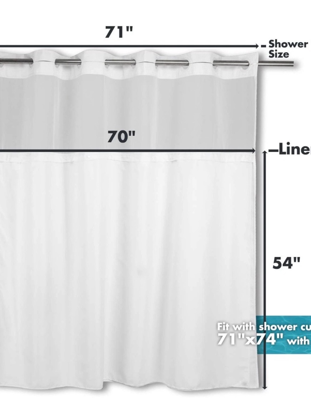 No Hooks Needed River Dream Snap in Fabric Shower Curtain 70"W x 54"L White